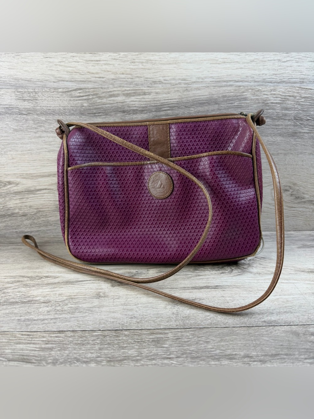 Vintage 1983 Liz Claiborne Crossbody Logo Purse Purple Brown
